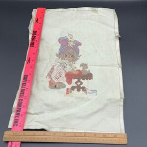 Vtg Precious Moments Girl Cross Stitch Handmade Needlepoint‎ Wall Decor